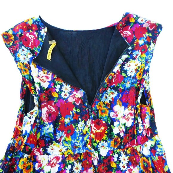 Alice & Olivia Matilda Dress Mini Vibrant Floral Bouquet Silk Boat Neck Pleated - Picture 7 of 14